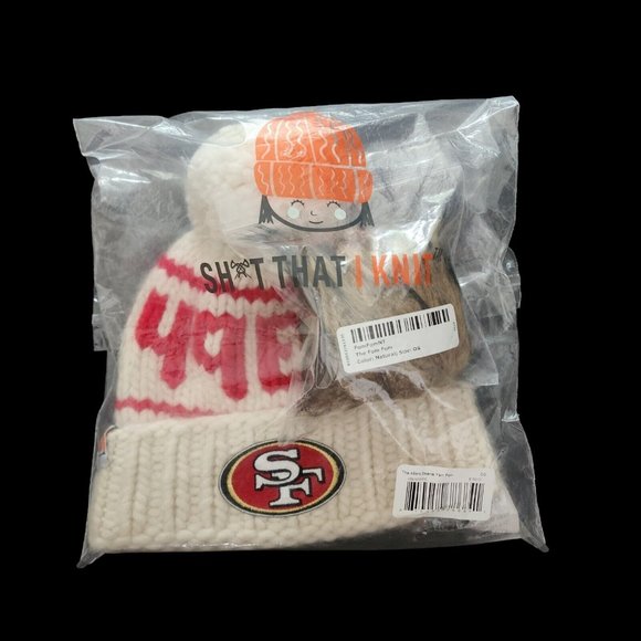 Sh*t That I Knit SF 49ers NFL Merino Wool Beanie + Yarn  & Faux Fur Pom Pom